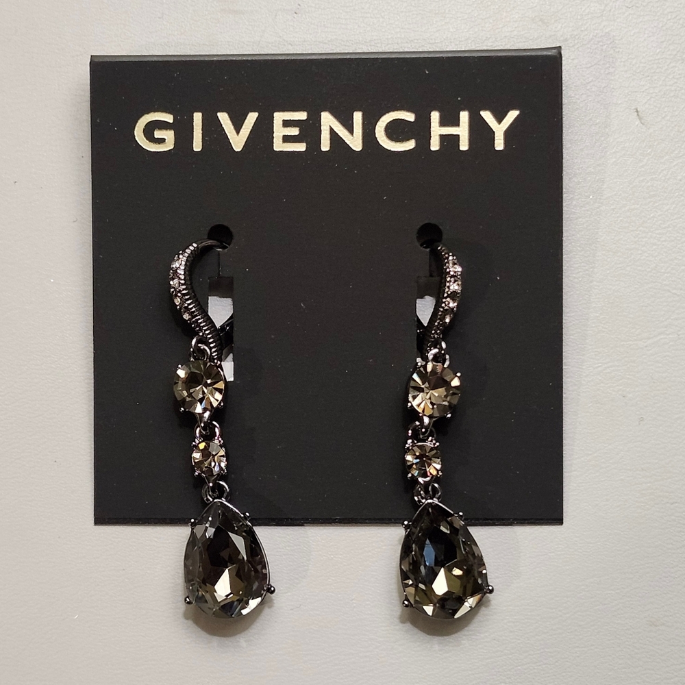 NWT Givenchy Black Pear Crystal Drop Earrings
